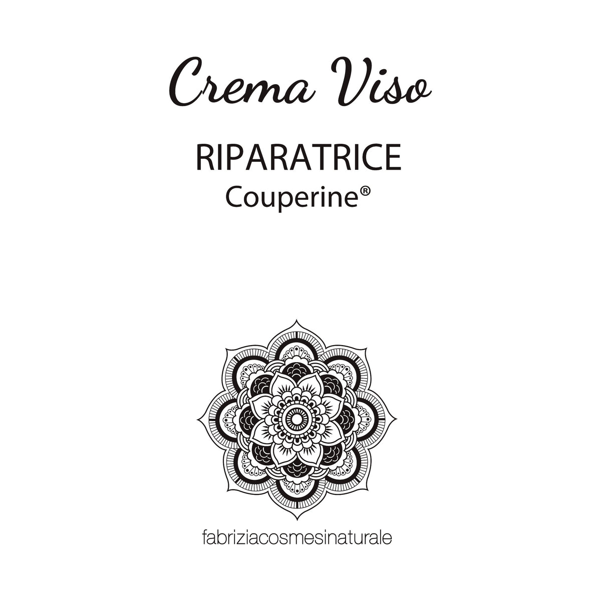 Etichetta della Crema Viso Riparatrice alla Couperine®, Airless 50 ml, Fabrizia Cosmesi Naturale